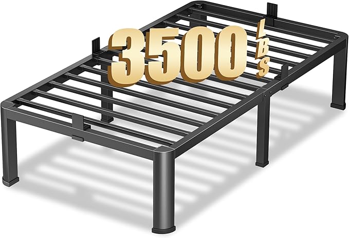 12 Inch Twin Heavy Duty 3500 lbs Bed Frame with Round-Corner Legs & Anti-Squeak Design – Quick Assembly Metal Platform, No Box Spring Needed