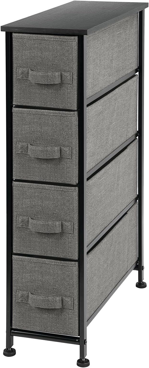 mDesign Narrow Dresser Storage Tower Stand with 4 Removable Fabric Drawers - Steel Frame, Wood Top Organizer for Bedroom, Entryway, Closet - Lido Collection - Charcoal Gray