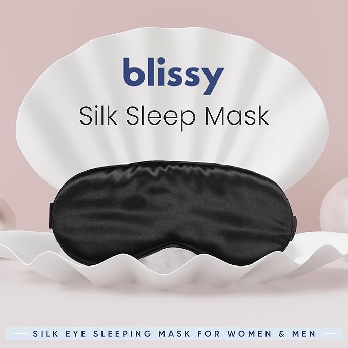 Blissy Silk Sleep Mask - Eye Sleeping Mask for Women & Men for Total Blackout - 100% Pure Mulberry Silk, 22 Momme 6a Fibers - Blindfold Sleep Mask Side Sleeper Eye Cover