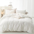 FOSSA Duvet Cover Set 100% Washed Cotton Linen Feel Super Soft Breathable Cozy 3 Pieces Bedding Sets Solid Off White California King