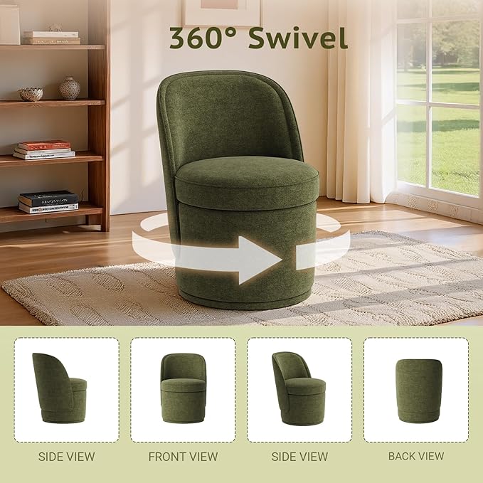 Swivel Accent Chair Set of 2, 360° Swivel Round Chair with Hidden Storage, Vanity Chairs, Modern Small Barrel Armchair for Living Room/Bedroom, Green