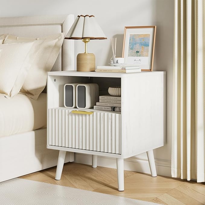 LYNSOM Fluted Dresser and Nightstand Sets 3 Piece, 9-Drawers Dresser and 1-Drawer Nightstands Set of 2, Wood Bedroom Furniture Set for Home, Bedroom, Hallway, White