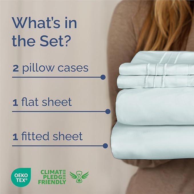 King Size 4 Piece Sheet Set - Comfy Breathable & Cooling Bed Sheets Set - Hotel Luxury Bedding for Women, Men, Kids, Teens, Boys & Girls - Deep Pockets, Ultra-Soft, Wrinkle Free - Oeko-Tex - Ice Blue