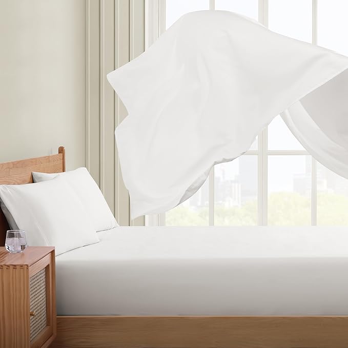 UGG Full Sheet Set 4-Piece Luxury Cooling Sheets Deep Pockets Premium Bedding with 2 Pillow Shams Hypoallergenic Machine Washable Soft Lightweight Bed Set for Bedroom, Full, White (Hedi)