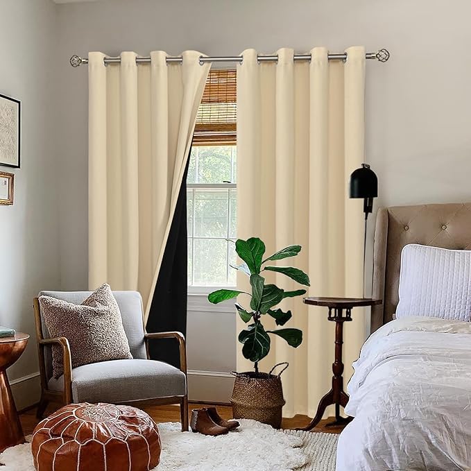 BGment Natural Blackout Curtains 95 Inches Long 2 Panels Set for Living Room, Thermal Insulated 100% Light Blocking Curtains & Drapes, Grommet Soundproof Curtains for Bedroom Window, Each 52 Wide