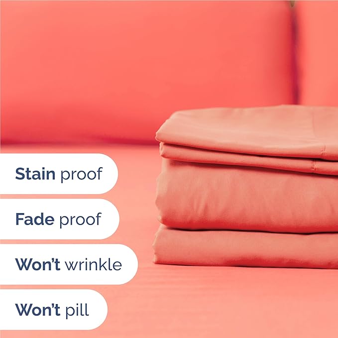 Full 6 Piece Sheet Set - Cooling, Comfy & Breathable - Hotel Luxury Bedding, Includes Fitted Sheet for Women, Men, Kids and Teens - 1 Flat, 1 Fitted Sheet, 4 Pillowcases with Deep Pockets - Coral