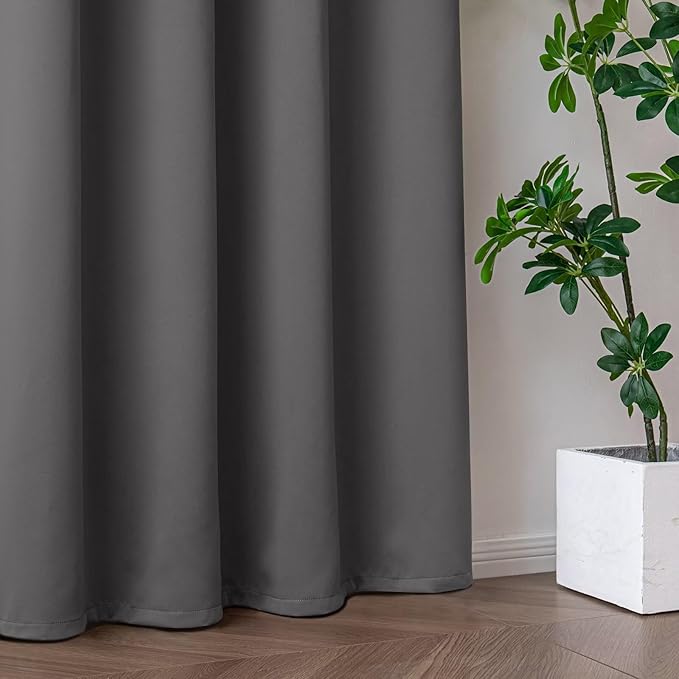 Blackout Curtains 96 Inches Long 2 Panels Set, Light Grey Curtains Thermal Insulated Room Darkening Drapes for Bedroom, Rod Pocket Light Blocking Drapes Living Room(52W × 96L, Light Grey)