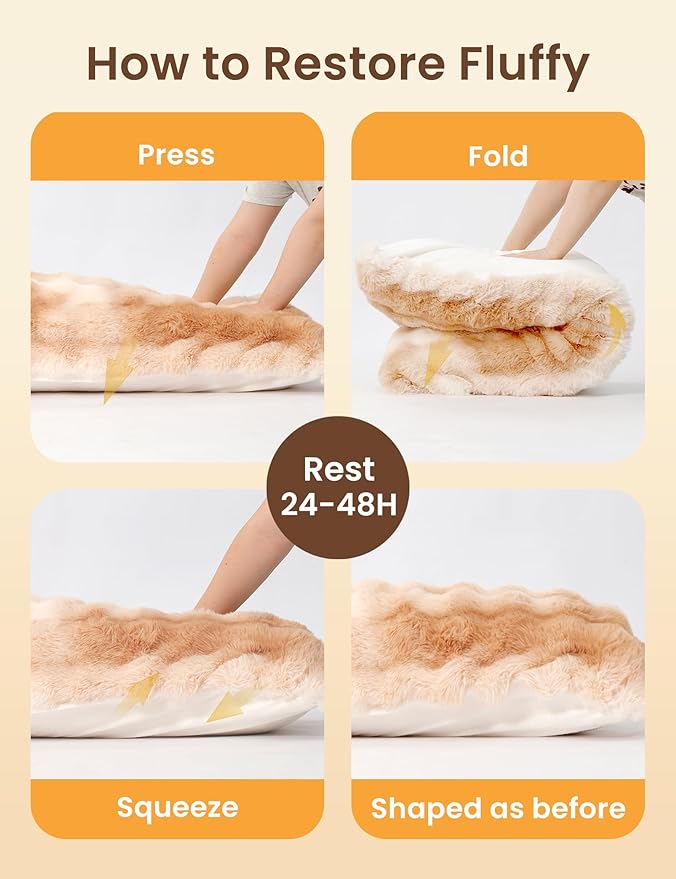 ZonLi Bubble Plush Body Pillow,Fluffy Faux Rabbit Fur Body Pillow for Adults,Long Pillow for Sleeping with Removable Pillowcase and Zipper Closure,Adjustable Filling Memory Foam（Light tan）