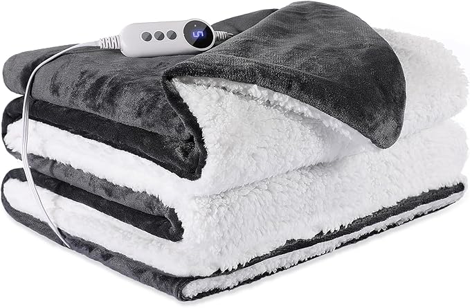 Heated Blanket 72"x84" Full Size, Dual-Sided with Soft Flannel & Sherpa Fabric, Electric Blanket with 9 Heating Levels & 2-10 Hours Auto Off, Machine Washable, Dark Gray