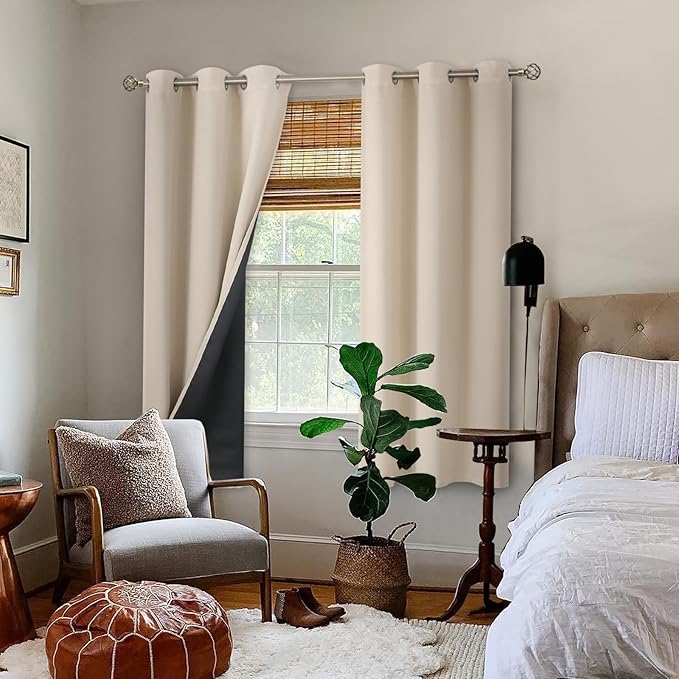 BGment Thermal Insulated 100% Blackout Curtains 63 Inch Length 2 Panels, Total Light Blocking Curtains for Bedroom, Grommet Window Drapes with Thick Black Liner, 38 Inch Wide Each Panel, Champagne
