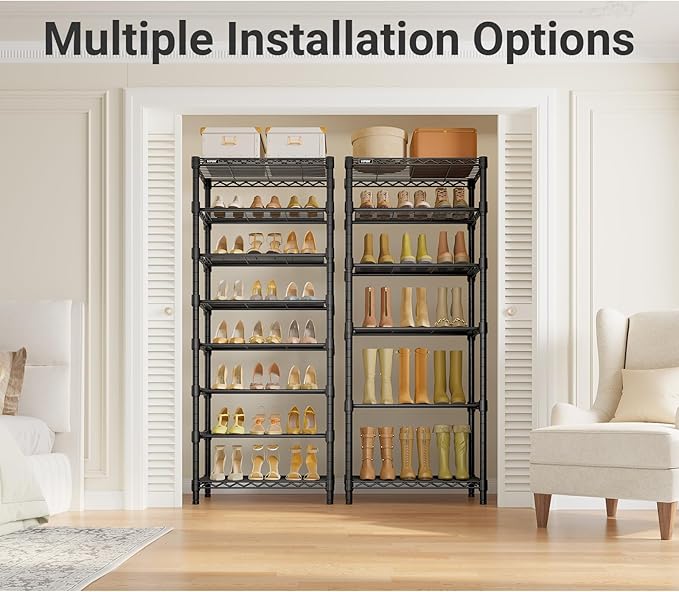 VIPEK S1 Shoe Rack, 8-Tier Metal Durable Shoe Organizer, Heavy Duty Large Capacity Up to 24 Pairs, Adjustable & Detachable Shoe Shelves for Entryway/Bedroom/Closet, Holds Up to 544 lbs, Black