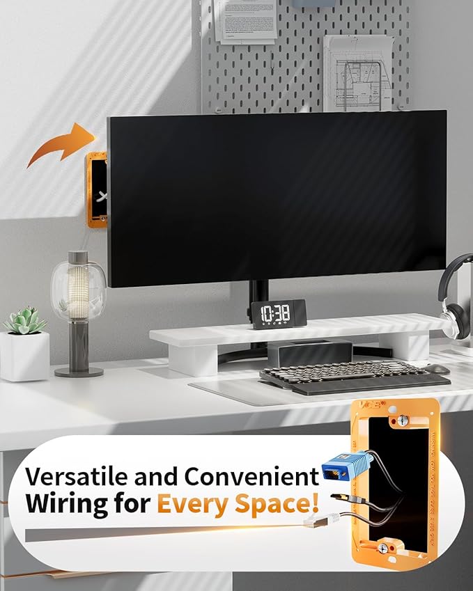 VCE Low Voltage Mounting Bracket Single Gang Wall Plate, Flush Low Voltage Box for Network, HDMI, Coaxial, Speaker, Telephone Cables, Orange, 5 Pack