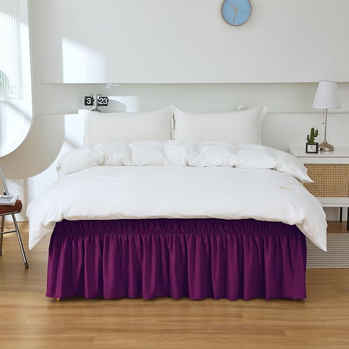 MEILA Full Bed Skirt, Wrap Around Ruffle Bed Skit for Full Beds with 14 inch Drop, Elastic Dust Ruffles Easy Fit Wrinkle & Fade Resistant, Purple