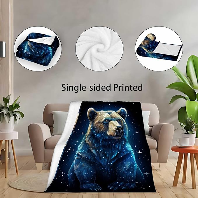 Bear Blanket Throw for Adult, Soft Animal Gifts for Women and Men, 50×60 Inches, Cabin Rustic Lightweight Fleece for Bed and Home Decor, No-Pilling