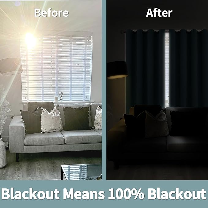 BGment Thermal Insulated 100% Blackout Curtains for Bedroom with Black Liner, Double Layer Full Room Darkening Noise Reducing Grommet Curtain (42 x 72 Inch, Frosty Green, 2 Panels)
