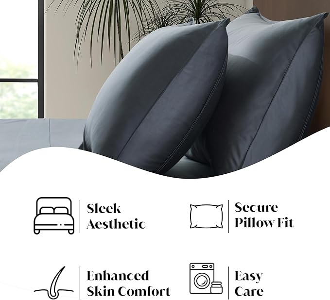 Full Size Sheet Set | 100% Viscose | Organically Grown | Ultra Soft | Cooling Sheets for Hot Sleepers | 17" Deep Pocket [Charcoal Grey]