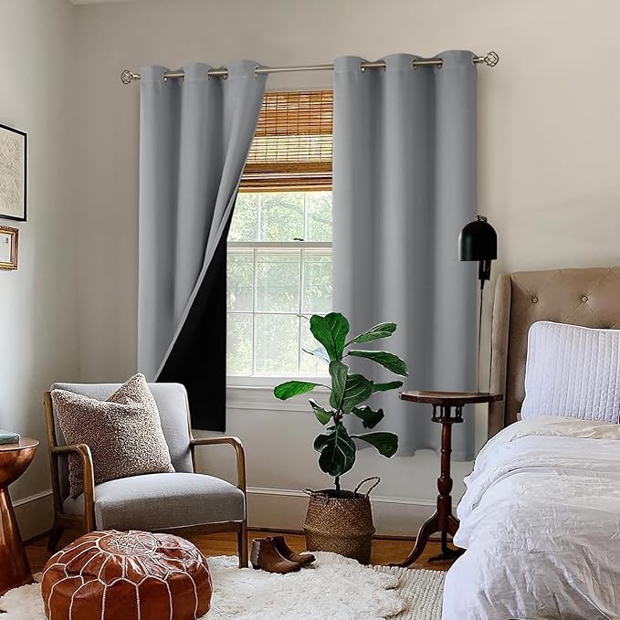 BGment Thermal Insulated 100% Blackout Curtains 63 Inch Length 2 Panels, Total Light Blocking Curtains for Bedroom, Grommet Window Drapes with Thick Black Liner, 42 Inch Wide Each Panel, Dove Grey