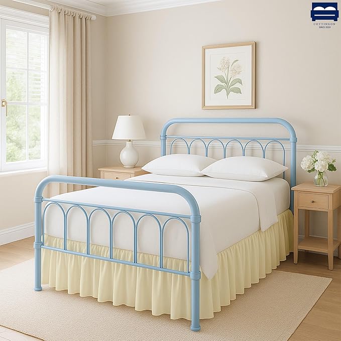 Ruffled Bed Skirt with Split Corners-Dust Ruffle - 24" Drop 100% Microfiber Soft,Sheen & Luxurious Look - Bed Skirts (Ivory -King)