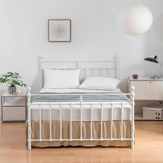 Bed Skirt, Full Size Ruffled Bed Skirt with Split Corners, 18 Inch Drop Dust Ruffle Bed Skirt with Platform, Full -18 Inch, Light Camel
