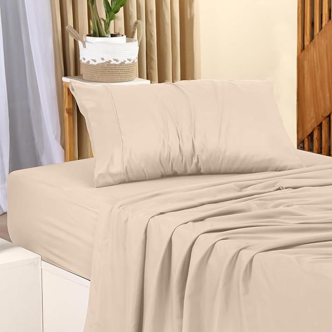 Utopia Bedding Twin Sheet Set – 3 Piece Bed Sheets for Twin Size Bed, Soft and Breathable Microfiber, Includes 1 Fitted Sheet, 1 Flat Sheet and 1 Pillowcase (Beige)