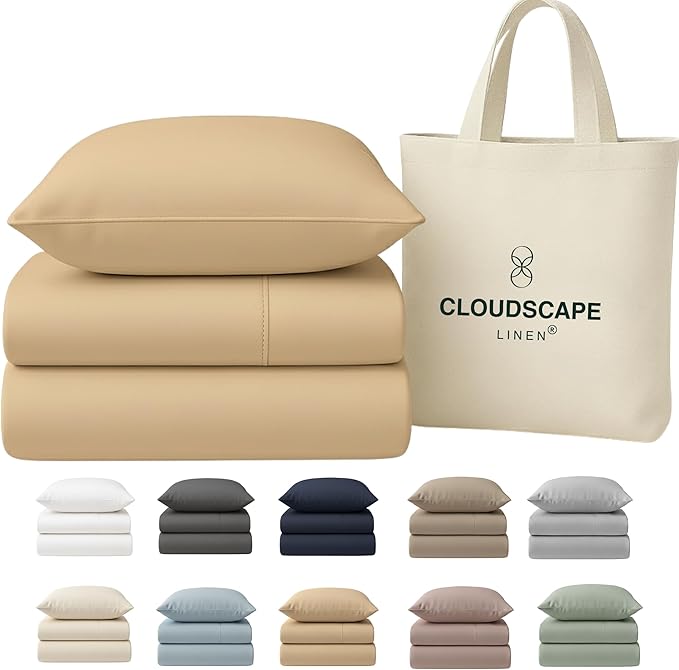 Cloud Scape Linen 100% Egyptian Cotton Sheets Twin Size, 3 Pieces Luxury Bedding Set, 400 Thread Count,Hotel Quality, Silky Soft, Breathable and Durable, Deep Pockets up to 15, Linen