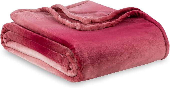 Berkshire Blanket-Classic Heavyweight Soft Printed VelvetLoft® Plush Blanket, Full/Queen Size Soft Fuzzy Warm Blanket for Couch Sofa Bed, Ombre Burgundy, 90in x 90in