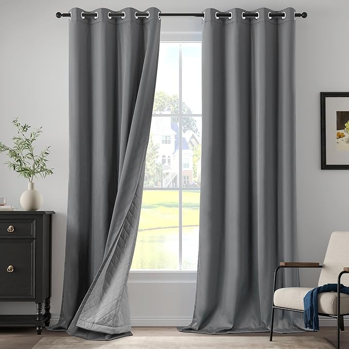 Extra Long Blackout Soundproof Curtains Thermal Insulation Drapes with 3-in-1 Layer Light Blocking Heat Insulating for Bedroom Living Room (1 Panel, Grey, 50" x 120")