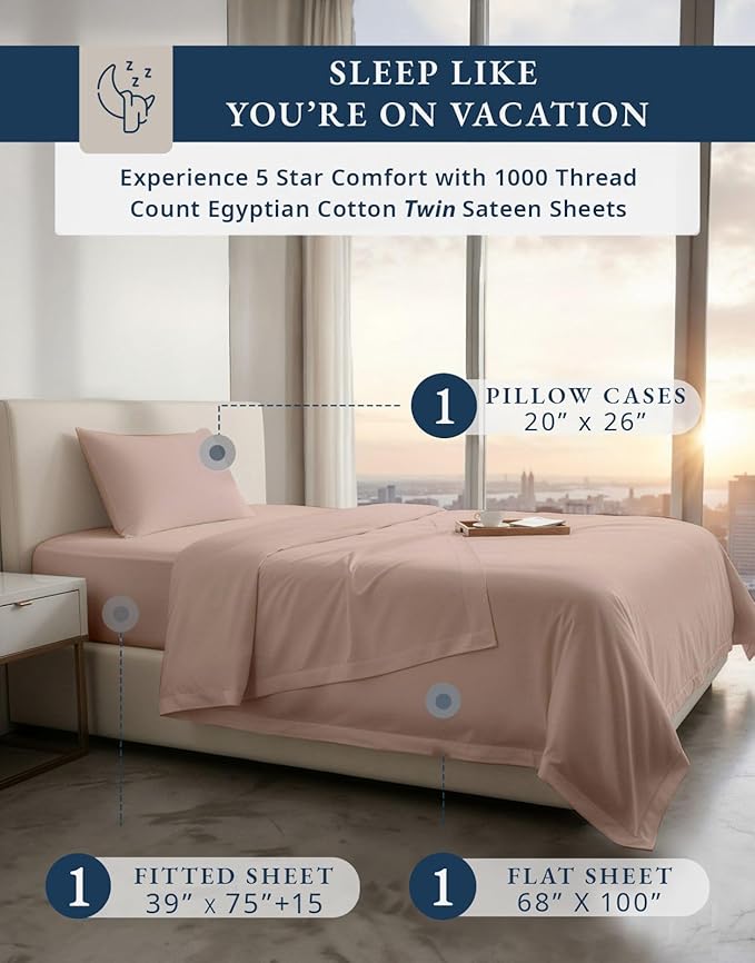 LANE LINEN 100% Cotton Split King Bedding Set for Adjustable Beds - 1000 Thread Count, Fully Elasticized Reinforced 15" Extra Deep Pocket Split King Sheets, Sateen Weave for Silky Finish - Sepia Rose