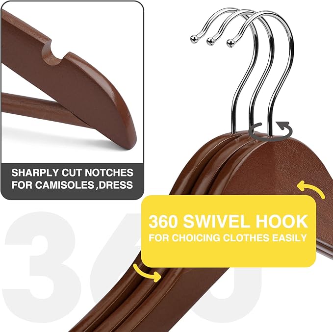 Wooden Hangers - 20 Pack - Clothes Hanger for Daily Used,Heavy Duty Wood Hangers with Precisely Cut Notches,Coat Hanger for Closet, Clothes Hangers for Shirt Suit Dress (Walnut)