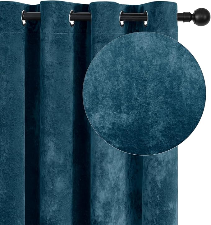 SMILETIME Tranquil Blue Crushed Velvet Curtains 52x90 inch Luxurious Thermal Insulated Soundproof Drapes for Living Room Bedroom Office Soft and Durable Light-Filtering Window Treatments, 2 Panels