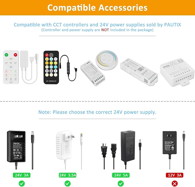 PAUTIX COB LED Strip Light White CCT Tunable 4800LEDs,CRI90+ 24ft/7.5m Dimmable 2700K-6500K 24V LED Tape Light,for Under Cabinet Bedroom Kitchen TV Mirror DIY Lighting(Adapter & Dimmer NOT Included)
