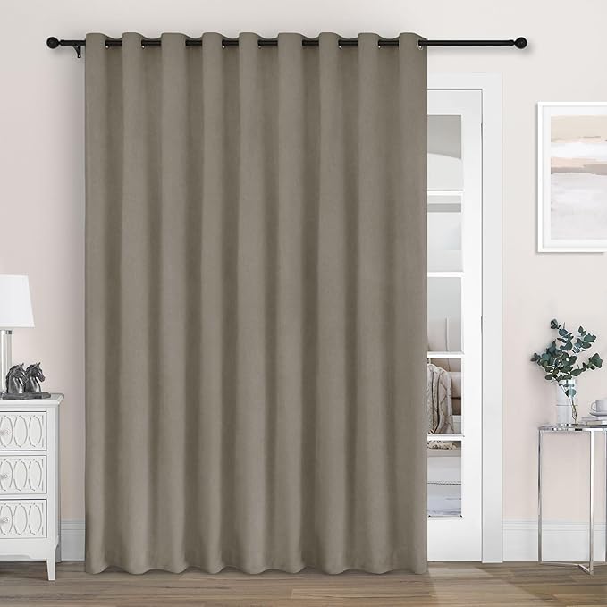 Macochico Extra Wide 100% Blackout Chenille Curtains 100" Wx102 L Thermal Curtains for Sliding Door Room Divider Living Room Bedroom Hotel Light Taupe Blackout Curtains Grommet with Tieback 1 Panel