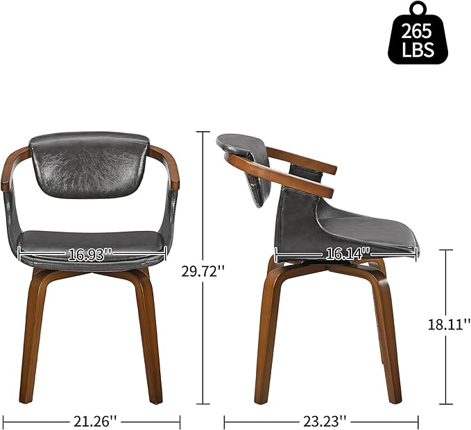 Art Leon Desk Chair No Wheels, Mid Century Modern Swivel Accent Chair, Faux Leather Home Office Desk Chair for Small Spaces Living Room Bedroom, Gray