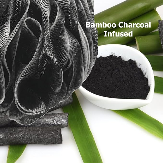 SHOWER BOUQUET Loofah-Charcoal Back-Scrubber Color-2-Pack // Long-Handle-Loofa-Lufa Bath-Sponge Brush/Extra Large Soft Mesh for Men & Women - Exfoliate with Full Pure Cleanse in Bathing Accessories
