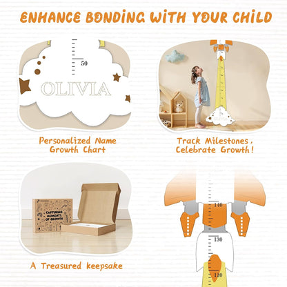 Personalized Name Height Chart for Kids, Cute Rocket Wooden Growth Chart for Kids, Wall Height Chart for Children, Cute Wall Ruler for Kids, Track Height Measurement, Easy to Install