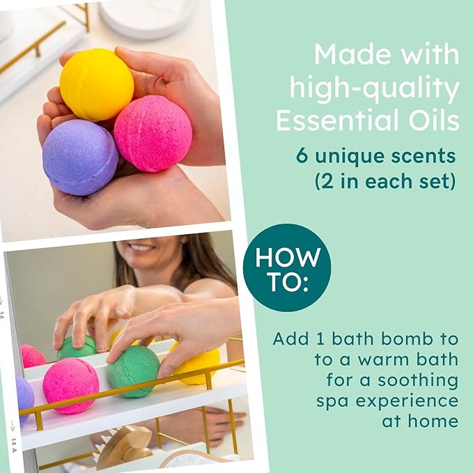Natural Bath Bombs for Women & Men – Handmade in USA Gift Set with Essential Oils, Shea Butter & Epsom Salt – Non Toxic Spa Bath Bombs for Sensitive Skin – Anovina Relaxation Gift