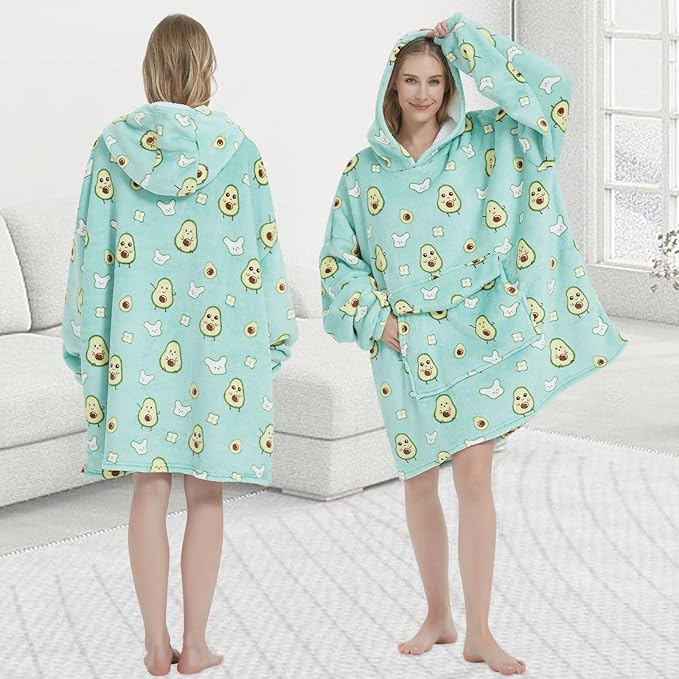 Wearable Blanket Hoodie for Adult,Oversized Sherpa Fleece Blanket Hoodie for Women Men,Cute Avocado