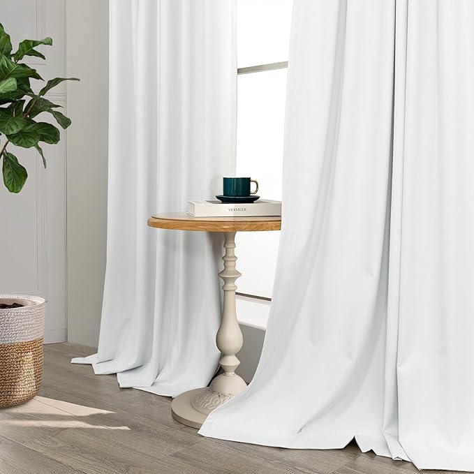 Neutral 10ft Blackout Curtains 120 Inches Long Elegant Cottage Floor Length Blinds Shades Tall Linen Curtain for Sliding Door 2 Panels Privacy Room Divider Drapes for Living Room Villa Back Tab White