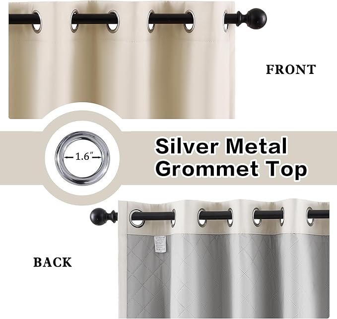 Soundproof Heavy Duty Curtains 3-in-1 Thermal 100% Blackout Curtains 50Wx120L for Bedroom Living Room 1 Panel Beige
