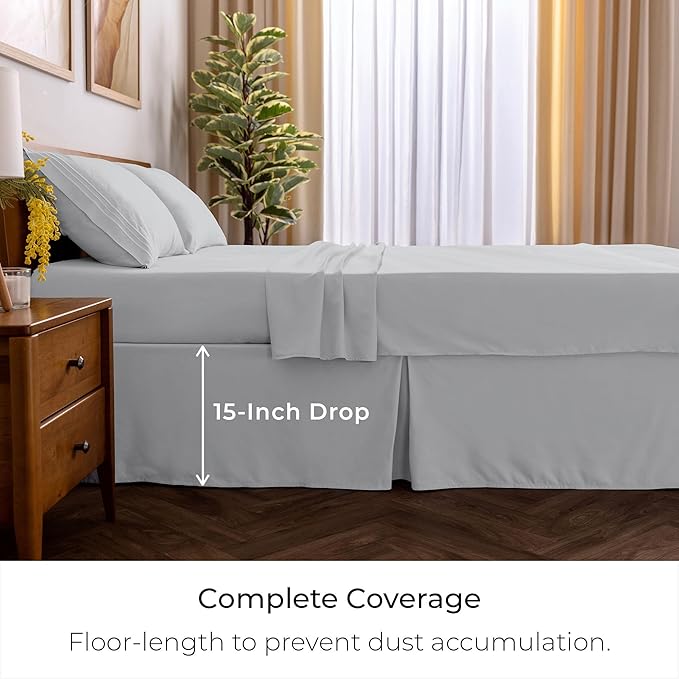 Mellanni Bed Skirt Twin Size - Bed Skirting - 15-Inch Tailored Drop Pleated Dust Ruffle - Hotel Luxury Bedding - Wrinkle, Fade, Stain Resistant - 1 Bedskirt (Twin, Light Gray)
