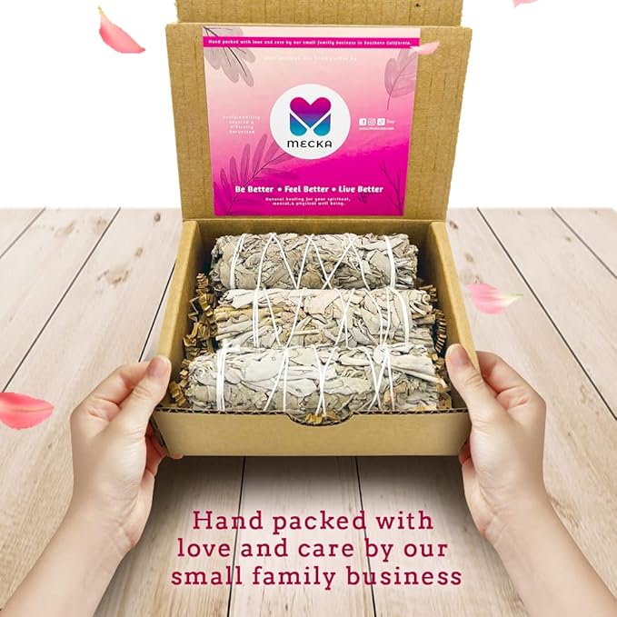 MECKA White Sage Smudge Sticks (3 Pack) | Bulk Wholesale Premium Sage Bundles | Burn for Smudging & Cleansing Negative Energy from House/Office, Stress Relief | Sustainably Grown