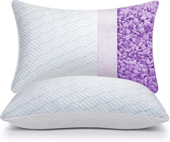 Cooling King Size Pillows, Pillow King Size Set of 2 Shredded Memory Foam, Cool Cold for Sleeping with Zipper, Adjustable Firmness to Hot, Side, Back and Stomach Sleepers, 2 Pack, 20x36