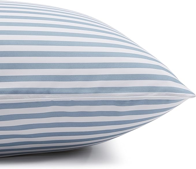 Amazon Basics Lightweight Super Soft Easy Care Microfiber 4 Piece Bed Sheet Set With 14-inch Deep Pockets - Queen, Dusty Blue Pinstripe,Printed