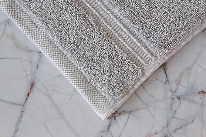 Milara Turkish Super-Plush Wash Cloths Set 4-Piece | Premium 100% Cotton Washcloths Absorbent, Durable with Hanging Loops | Silver Gray Bath Washcloths, (13 x 13 Inch)