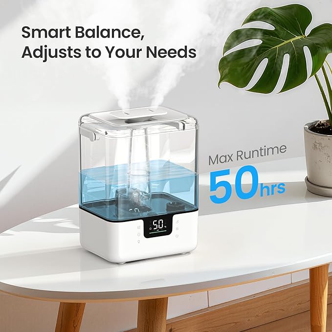 Smart Humidifiers for Bedroom Home, 6L Cool Mist Top Fill Humidifier Large Room with Essential Oil Diffuser, Touch/APP/Voice Control, NightLight Humidifiers for Nursery & Plants (White, 1Pack)