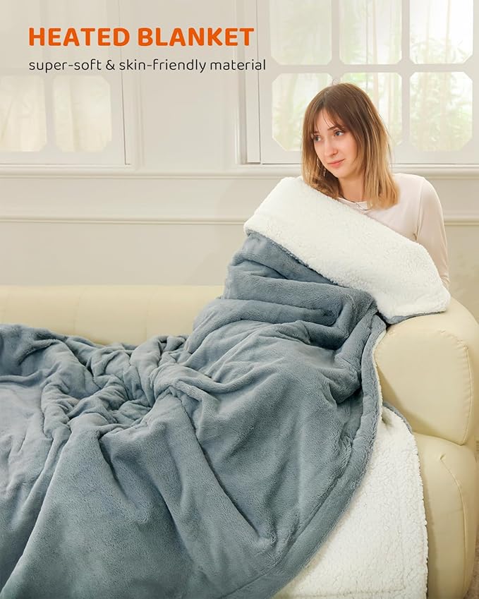 Electric Heated Blanket King Size, Super Soft Cozy Luxury Faux Fur & Thick Sherpa Electric Blanket with 9 Heating Levels & 1-9 Hours Auto Off, Fast Heat & Overheat Protection, 100" x 90", Gray
