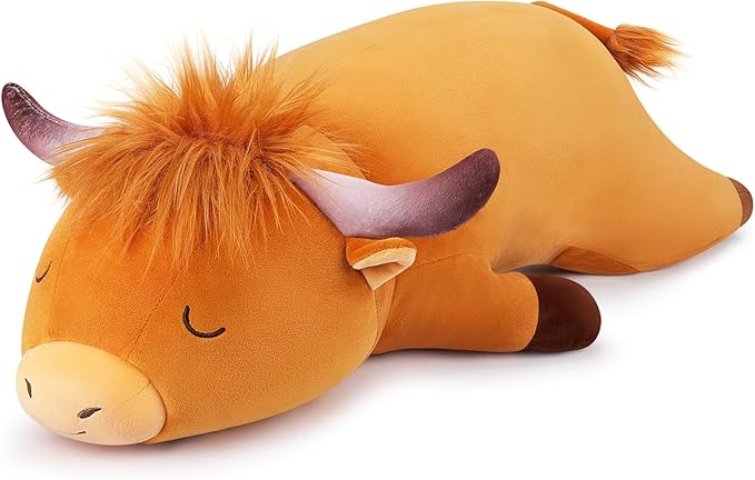 Auspicious beginning 30'' Giant Highland Cow Plush Stuffed Animal-Cute Highland Co Plush Body Pillow Plushies, Large Sleeping Soft Stuffed Animal Big Plushie Toy, Birthday Gifts for Kids Girls Boys