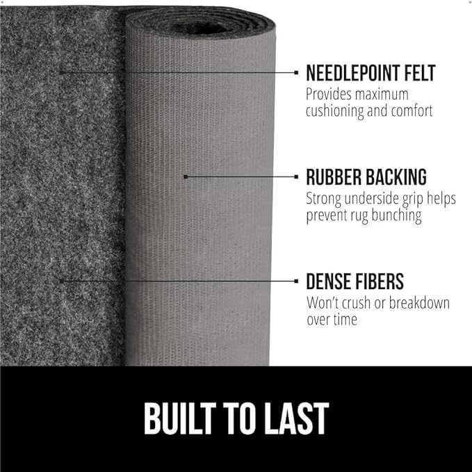 GORILLA GRIP Felt and Natural Rubber Stay in Place Slip Resistant Rug Pad, 1/4in Thick, 8x10 FT Protective Padding Under Area Rugs, Cushioned Gripper Pads, Carpet Runners, Hardwood Floors Protection