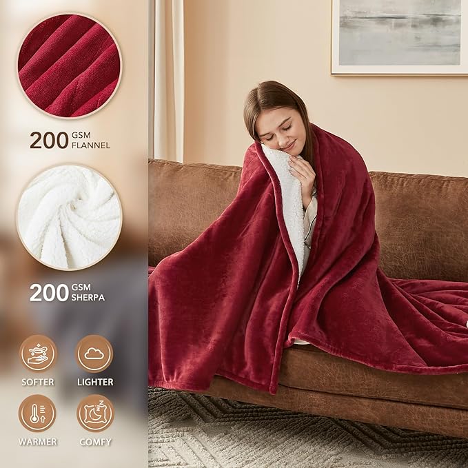 Homemate Electric Heated Blanket Full Size - 72"x84" Heating Blanket Full Size 1/2/4/6/8 Hours Auto-Off 10 Heat Level Over-Heat Protection Flannel Sherpa ETL Certification
