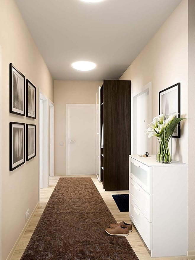 Custom Length Hallway Runner Rug,Slip Resistant,Floral Brown, 26 Inch X 9 feet, Sold and Priced Per Foot